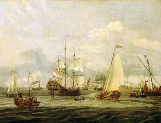 Peter den store (1672-1725), tsar av Ryssland, inspekterar en båt i Amsterdam (Holland). Olja på duk av Abraham Storck (1635-1710).