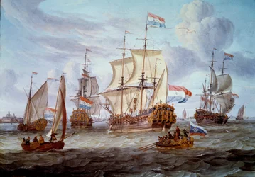 Fregatten Peter och Paul i hamnen i Amsterdam Målning av Abraham Storck (1635-1710) 1600-talets Amsterdam. Marinhistoriskt museum
