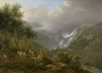Kaskaderna i Tivoli, med en storm som närmar sig Cascatellen i Tivoli under en kommande storm