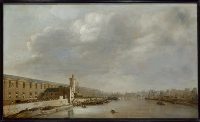 Louvrens Grande Galerie med Porte Neuve och Tour du Bois, ca 1640 (olja på trä)