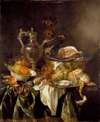 Stilleben med en silvervinburk och ett reflekterat porträtt av konstnären, c1657