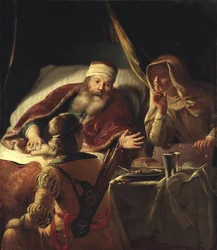 Isaac benit Jacob - Isak välsignar Jakob, av Dijck, Abraham van (1635-1680). Olja på duk. Mått: 125x108 cm. Nationalmuseum Stockholm