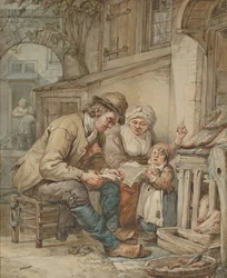Föräldrar som lär sin dotter en sång, tidigt 1800-tal.