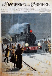 Det nya århundradets ankomst, människor välkomnar det nya århundradet med glädje, illustration av Achille Beltrame (1871-1945), från La Domenica del Corriere, 6 januari