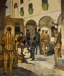 Civila reformer: avskaffande av kedjor i Italiens fängelser, av Achille Beltrame (1871-1945), från La Domenica del Corriere, 3 oktober 1902