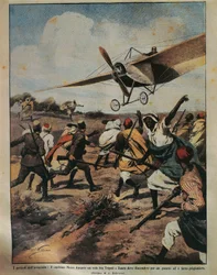 Omslagsillustration av kapten Moizo som försöker kraschlanda under den afrikanska kampanjen, av Achille Beltrame (1871-1945), från La Domenica del Corriere, 22 september 1912