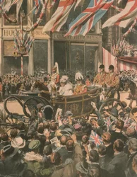 Omslagsillustration av kung George V:s jubileum; London, England