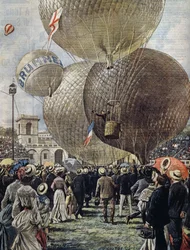 Luftballongens avgång vid Milan Air Show, illustration av Achille Beltrame från La Domenica del Corriere, 19 juni