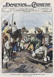 Händelser i Marocko: en rebellstam överlämnar sig till sultanens representanter. Illustration av Beltrame. La Domenica del Corriere
