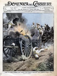 Explosion av en artillerilåda nära Capannori (Lucca) under överföringen av det 7:e artilleriregementet från Volterra till Pisa. Illustration av Beltrame. "" La Domenica del corriere"". 15-23/08/1909.