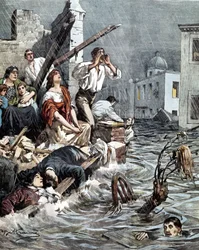 Översvämning av Modica (Sicilien) 1901. La Domenica del Corriere. Ill. de Beltrame