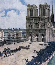 Felix Faures begravning vid Notre Dame-katedralen i Paris 1899 Illustration av Achille Beltrame