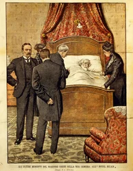 Giuseppe Verdi (1813-1901) döende, illustration av Achille Beltrame (1871-1945). Italien, 1900-talet.