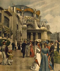 Den högtidliga invigningen av den första internationella utställningen för modern dekorativ konst i Turin, ur La Domenica del Corriere, maj 1902