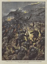 De fördömda till döds, ett rasande nattligt angrepp av japanska soldater på ett av forten i Porto Arturo