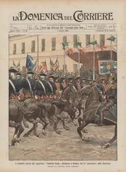 Den historiska karusellen för regementet Piemonte Reale Cavalleria i Brescia, på 57-årsdagen av Storzesca