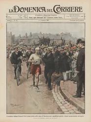 Den italienske löparen Dorando Pietri kommer först i maratonloppet men diskvalificeras varför?