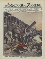 Vandal otålighet, arbetare som förstör vagnarna på ett tåg i Neapel tvingade till ett långvarigt haveri