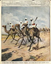 Inhemska trupper från den eritreanska kolonin i Tripolitanien, illustratören Achille Beltrame (1871-1945), från La Domenica del Corriere, 25 februari 1912