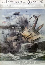Japanska självmordsbombare som exploderar på fientliga fartyg - i „La Domenica del Corriere“, 21 november 1943