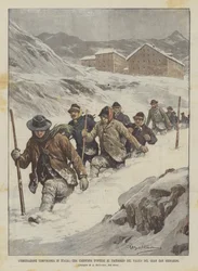 Tillfällig migration till Italien, en husvagn kommer att fungera vid korsningen av Gran San Bernardo-passet