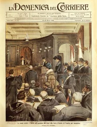 Maria Tarnowska på rättegång i Venedig, av Achille Beltrame, illustration, illustratör Achille Beltrame (1871-1945), från La Domenica del Corrier