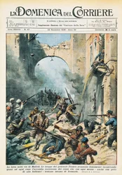 Närstrid på gator i Madrid under spanska inbördeskriget, Achille Beltrame (1871-1945), från La Domenica del Corriere, 22 november