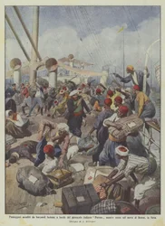 Passagerare attackerade av beduinska båtsmän ombord på det italienska ångfartyget Perseo när det kommer in i?