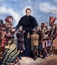 Saint John Bosco. Giovanni Bosco, även känd som Don Bosco Italian Priest (1815-1888). Illustration av Achille beltrame