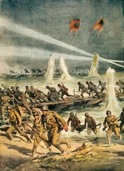 Japanernas frammarsch i Kina under det kinesisk-japanska kriget (1937-1945), Achille Beltrame (1871-1945), från La Domenica del Corriere, Kina, 1900-talet