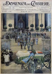 Välsignelsen av de jordiska kvarlevorna av hertigen av Aosta i Turin, efter att begravningståget korsade hela staden - dess. de A. Beltrame i "" la Domenica del Corriere"" av 1931-07-19