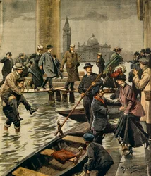 Fenomenet högvatten på Markusplatsen i Venedig, av Achille Beltrame (1871-1945), från La Domenica del Corriere