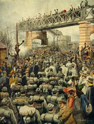 Triumferande återkomst av italienska trupper från Libyen i Milano, illustratören Achille Beltrame (1871-1945), från La Domenica del Corriere, 26 januari 1913.