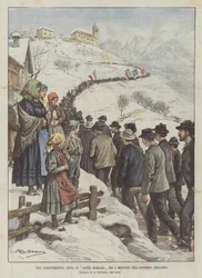 En karakteristisk fest för Santa Barbara bland gruvarbetare i Agordino (Belluno)