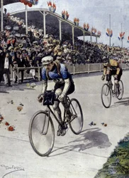 cyklisten Peer Breton Vinnare av Tour de France 1908. illustration av Achille Beltrame.
