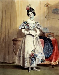 Klockan elva på kvällen, ung tjej på kvällstoalett (Akvarell) 1800-talet