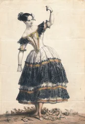Fanny Elssler som Florinda i dansen La Cachucha-baletten Le Diable lame, 1836