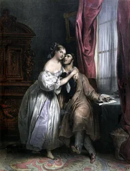 Enlaces lovers - av Achille Deveria, litografi