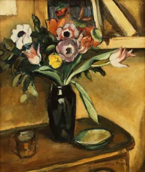 Blomvas - Anemoner och tulpaner; Vas med blommor - Anemoner och tulpaner