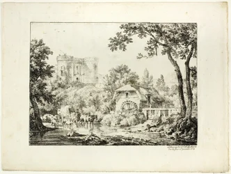 Landskap med kvarn och slott