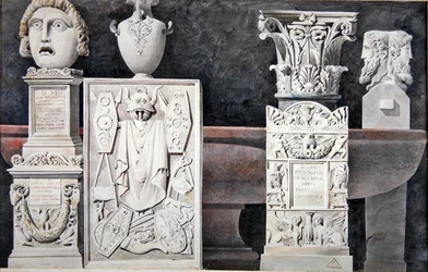 Fragment av antika skulpturer (grafit, tvätt och akvarell på papper)