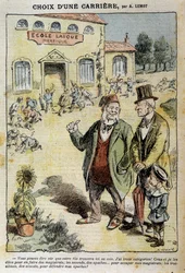 Val av karriär: Tecknad film om Laique-skolan - av Achile Lemot (1846-1909), i "" Le Pelerin"" av 1909-04-04