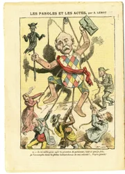 Illustration av Achille Lemot (1846-1909) i Le Pèlerin, 21/03/09 - Ord och handlingar - Antisemitism, antimureri, England, Storbritannien, religion, tro, katolicism - Georges Clemenceau, jude, präster - Förtingligande, reifikation