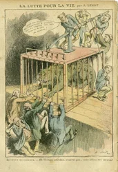 Illustration av Achille Lemot (1846-1909) i Le Pelerin, 21/04/07 - Kampen för livet - Socialism, Radikal-socialism - Animalisering