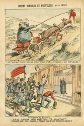 Illustration av Achille Lemot (1846-1909) i Le Pelerin, 20/10/07 - gammalt och nytt - Elysee, Socialism, Ministere - Jaures Jean, Ane - Portfolio