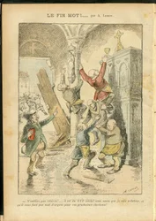 Illustration av Achille Lemot (1846-1909) i Le Pelerin, 25/02/06 - Antisemitism, Religion Tro, Katolsk katolicism - Separation av kyrka och stat, Inventeringar/reaktioner på inventeringar - Jude