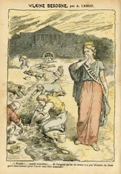 Illustration av Achille Lemot (1846-1909) i Le Pelerin, 26/06/04 - Vilaine-arbete - Republicain Republique, Religion Faith, Silver, Deputeradekammaren Hemicycle, Bloc des gauche - Marianne, Frankrike (Allegorie de) - Tvätt/tvätt
