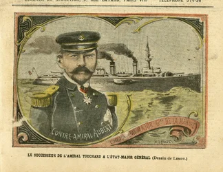 Illustration av Achille Lemot (1846-1909) i Le Pelerin, 27/08/05 - Admiral Touchards efterträdare till generalstaben - Armee, Marine Marine Balneaire, Staff, Warships - Amiral Amirals, Aubert Marie Jacques Charles (1848-1915) ), Touchard Philippe (18