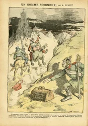 Illustration av Achille Lemot (1846-1909) i Le Pèlerin, 28/05/05 - En försiktig man - Antiklerikalism, sociala frågor, kolonisering, kolonialism, frimureri, Orienten, religion, tro, Vänsterblocket, socialism, protektorat för östlig katolicism, katolsk katt