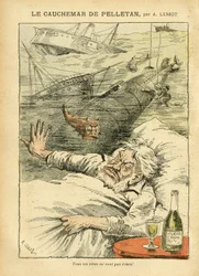 Illustration av Achille Lemot (1846-1909) i Le Pelerin, 30/07/05 - The Nightmare of Pelletan - Diverse fakta, Armee, Marine Marine Seaside, Ubåt, Disaster Accidents, Alcoholic Alcoholic Alcoholic, Farfadet, Sully, Warships - Fish , Pelletan Cam